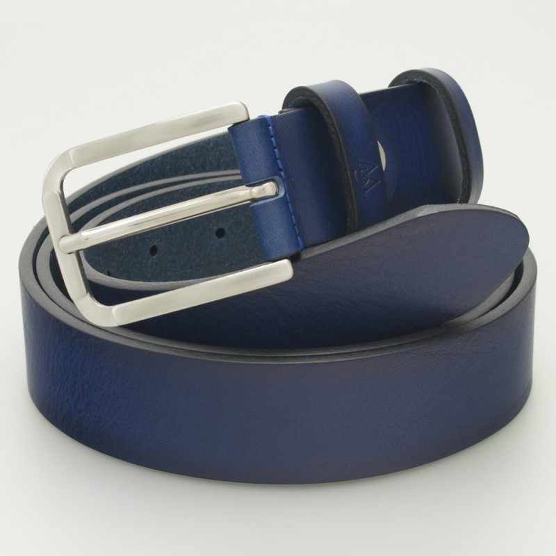 Cintura in pelle con bordo sfumato alta 3.5 cm colore BLU
