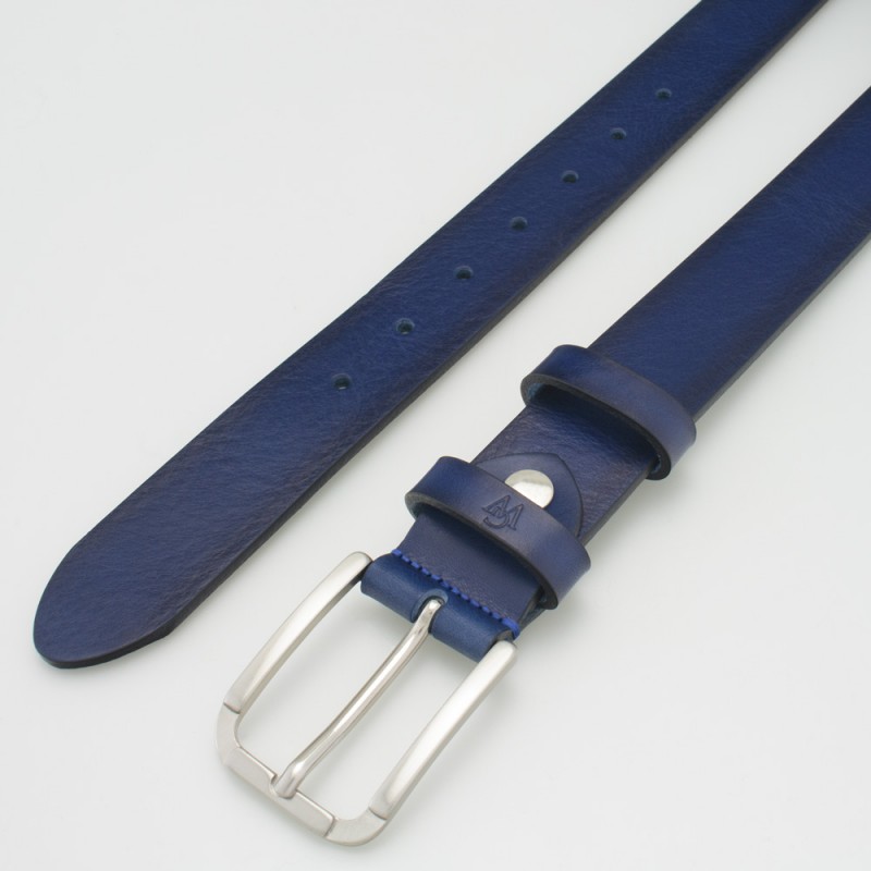 Cintura in pelle con bordo sfumato alta 3.5 cm colore BLU