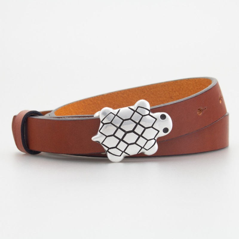 Cintura in pelle da bambino tartaruga colore MARRONE