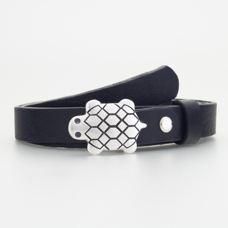 Cintura in pelle da bambino tartaruga colore NERO