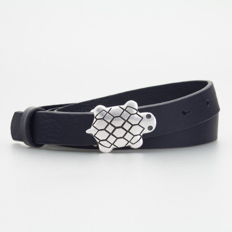 Cintura in pelle da bambino tartaruga colore NERO