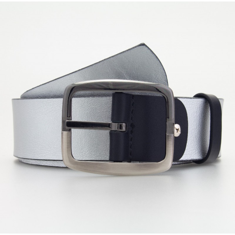 Cintura reversibile in pelle NERO/ARGENTO