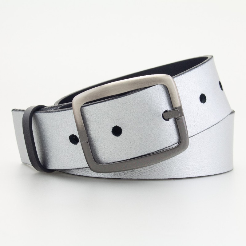Cintura reversibile in pelle NERO/ARGENTO