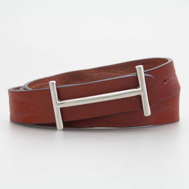 Cintura in pelle minimal colore MARRONE