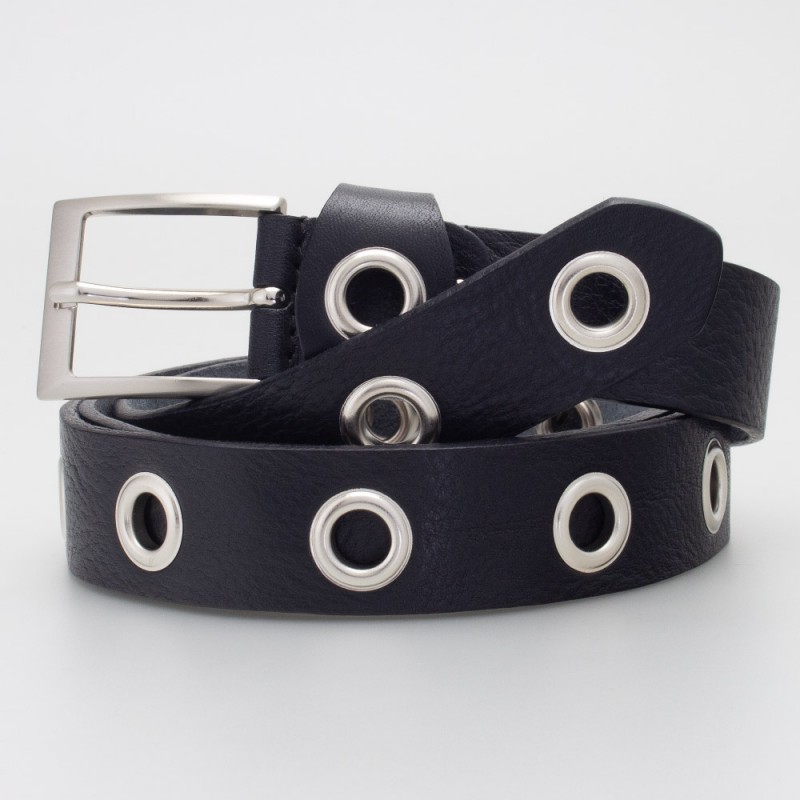 Cintura 3 cm con occhielli in pelle colore NERO