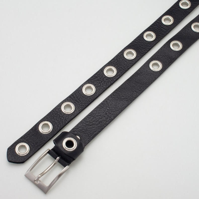 Cintura 3 cm con occhielli in pelle colore NERO