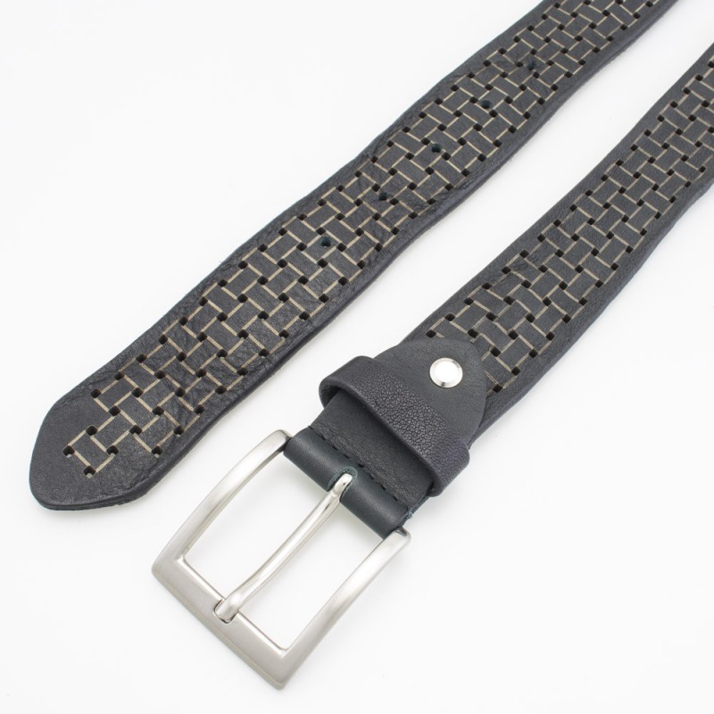 Cintura traforata in pelle laserata 3,5 cm colore NERO