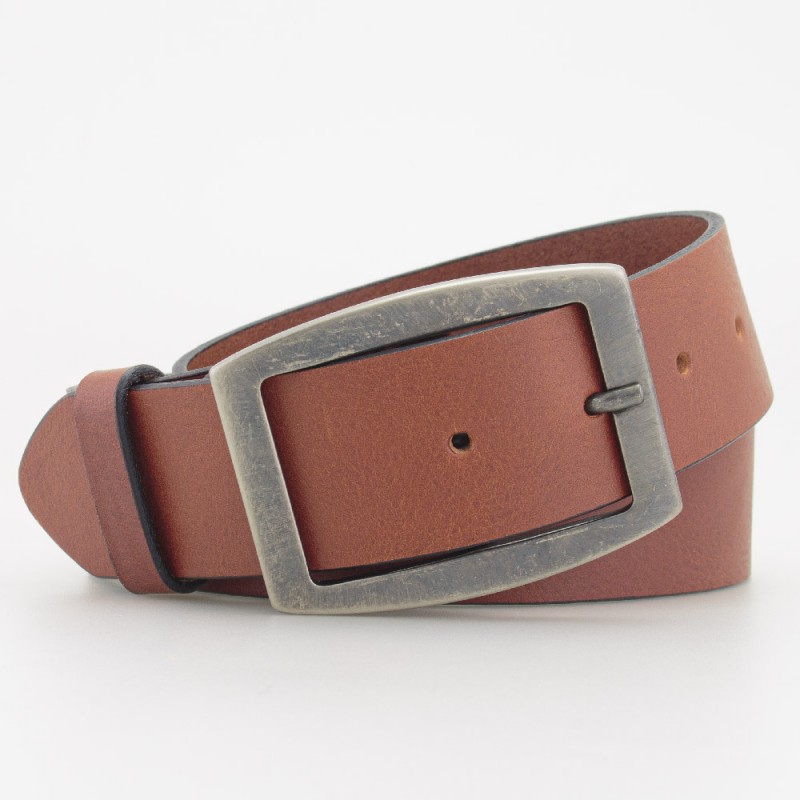 Cintura in cuoio 4cm con fibbia doppia brunita colore MARRONE