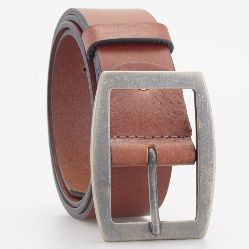 Cintura in cuoio 4cm con fibbia doppia brunita colore MARRONE