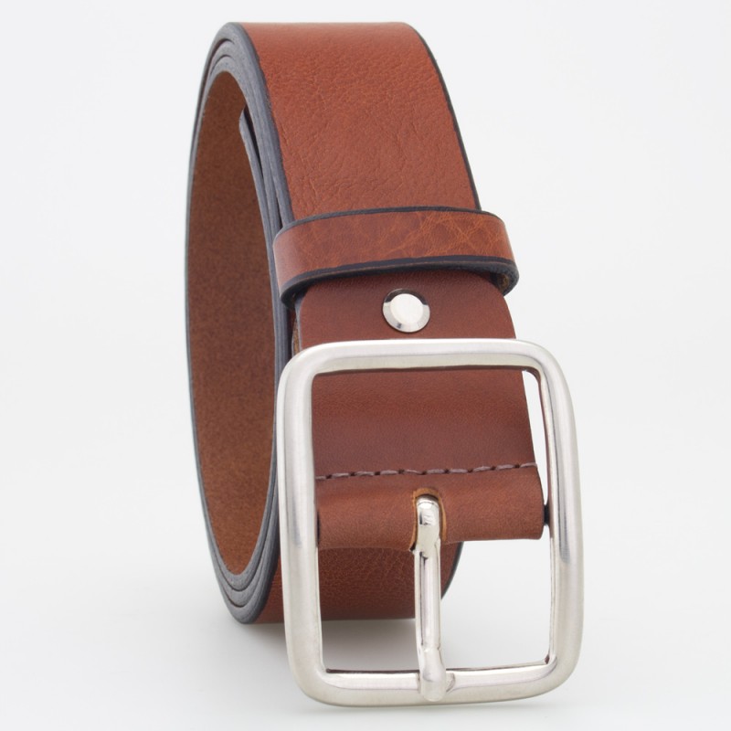 Cintura 4cm in cuoio colore MARRONE con fibbia rettangolare