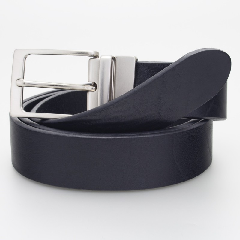 Cintura in pelle colore NERO con fibbia e passante in metallo lucido
