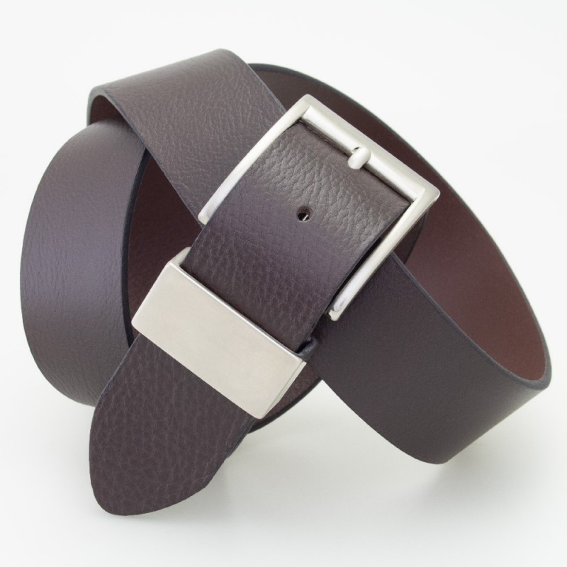Cintura in cuoio colore MORO con fibbia e passante in metallo