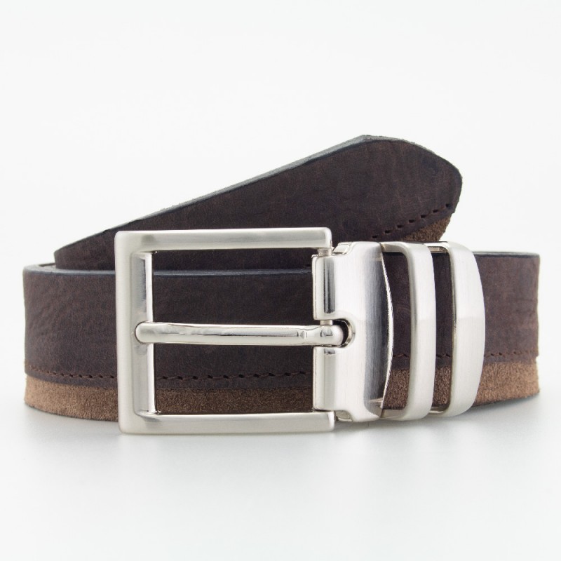 Cintura in pelle bicolor MARRONE