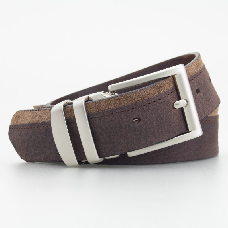 Cintura in pelle bicolor MARRONE