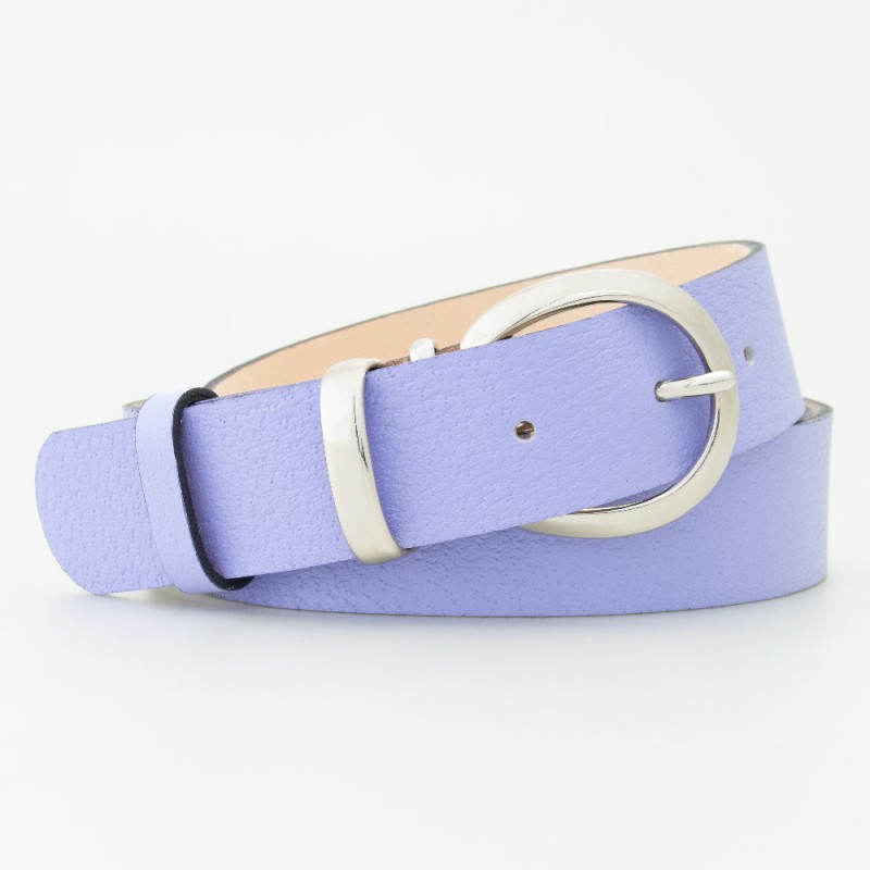Cintura in pelle colore LAVANDA con passante in metallo