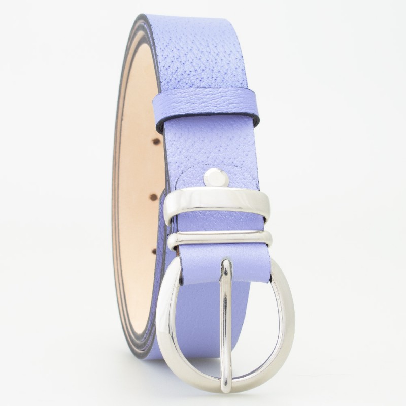 Cintura in pelle colore LAVANDA con passante in metallo