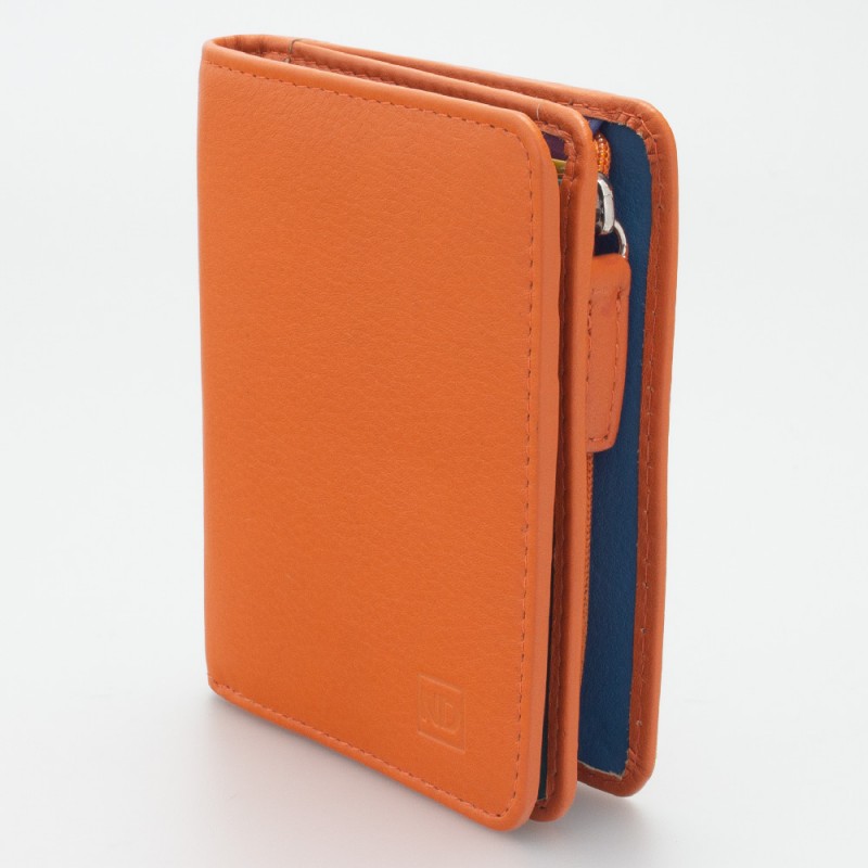 Portafoglio piccolo con portamonete esterno con zip colore ARANCIO