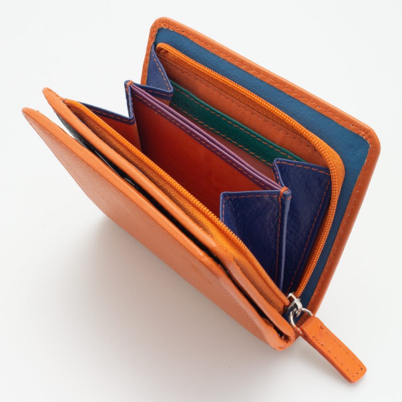 Portafoglio piccolo con portamonete esterno con zip colore ARANCIO