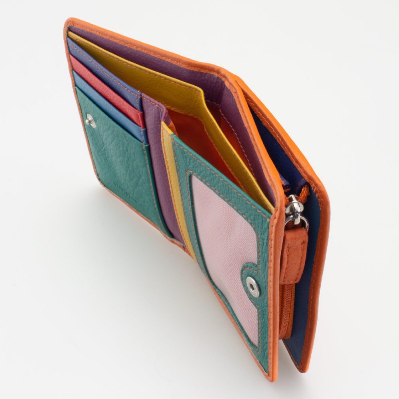 Portafoglio piccolo con portamonete esterno con zip colore ARANCIO