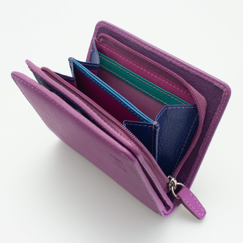 Portafoglio piccolo con portamonete esterno con zip colore CICLAMINO