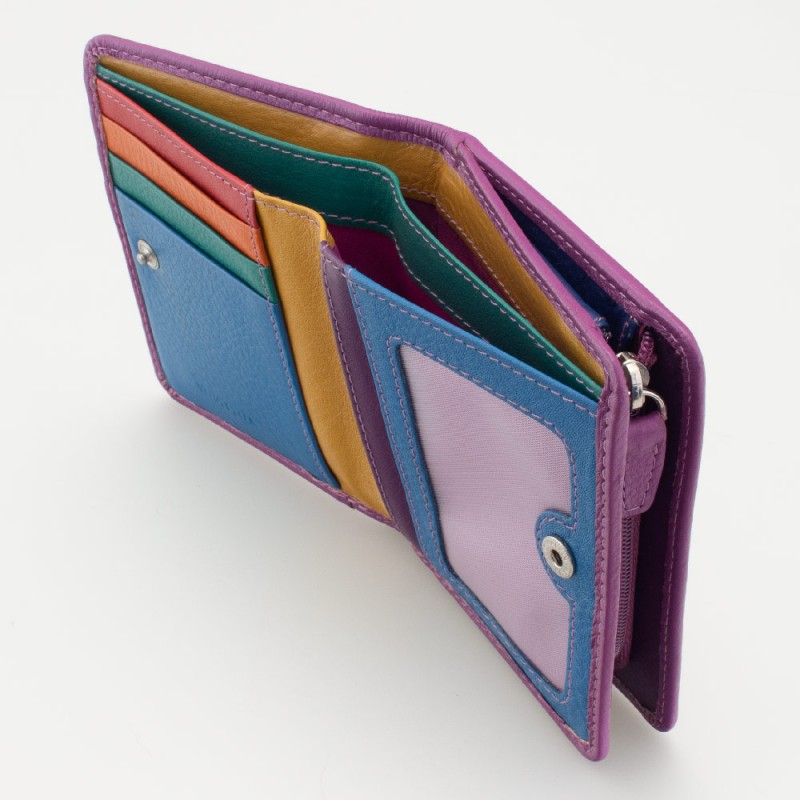 Portafoglio piccolo con portamonete esterno con zip colore CICLAMINO
