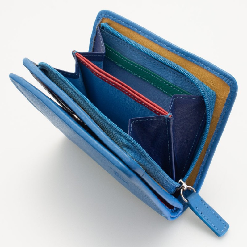 Portafoglio piccolo con portamonete esterno con zip colore TURCHESE