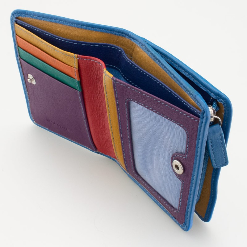 Portafoglio piccolo con portamonete esterno con zip colore TURCHESE