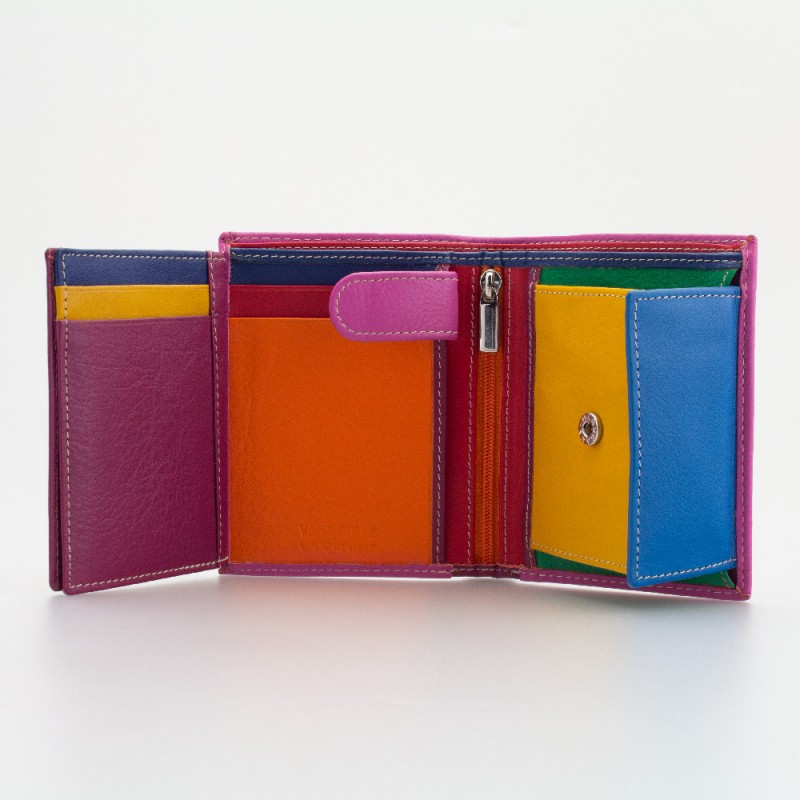 Portafoglio piccolo in pelle multicolor ciclamino