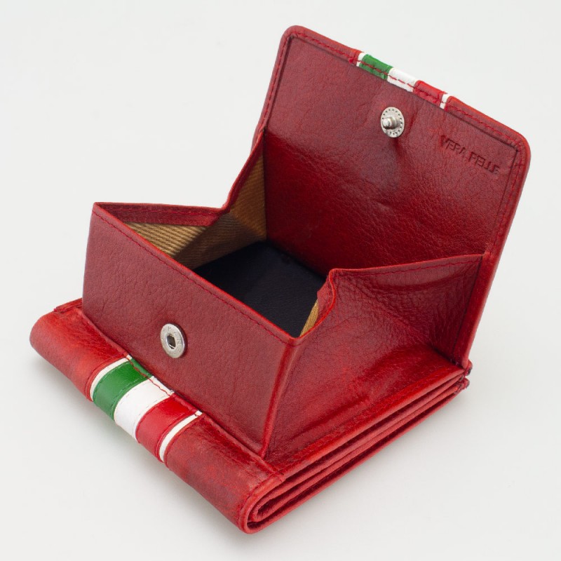 Portafoglio piccolo con portamonete a pozzetto tricolore ROSSO 