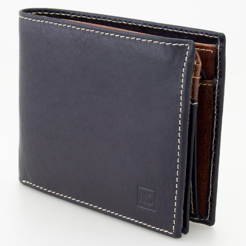 Portafoglio tri-fold in pelle bicolor NERO