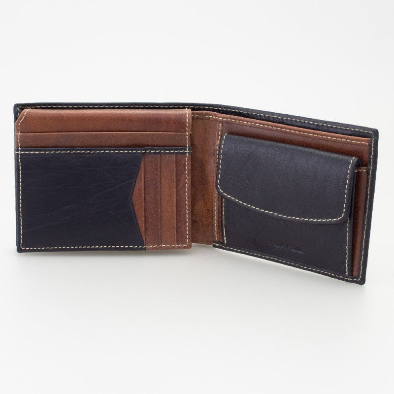 Portafoglio tri-fold in pelle bicolor NERO