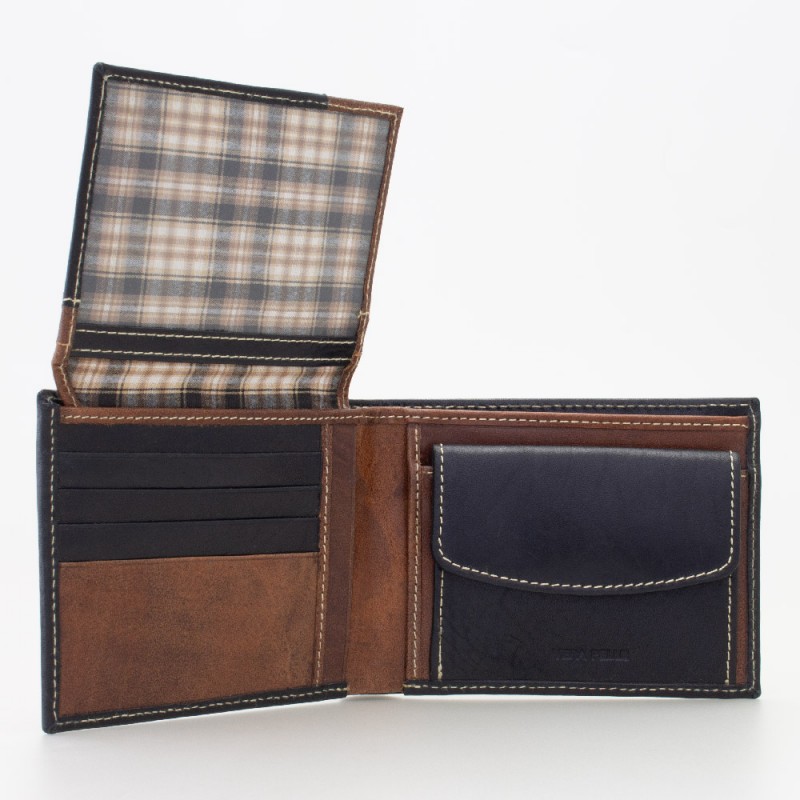 Portafoglio tri-fold in pelle bicolor NERO