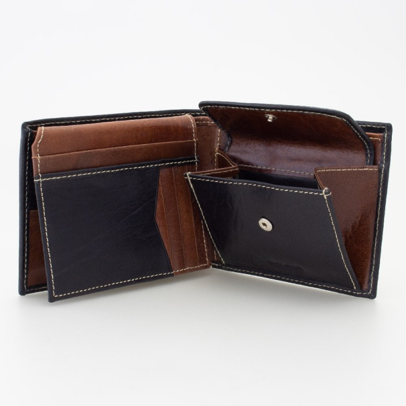 Portafoglio tri-fold in pelle bicolor NERO
