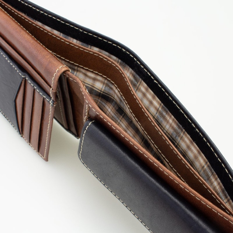 Portafoglio tri-fold in pelle bicolor NERO