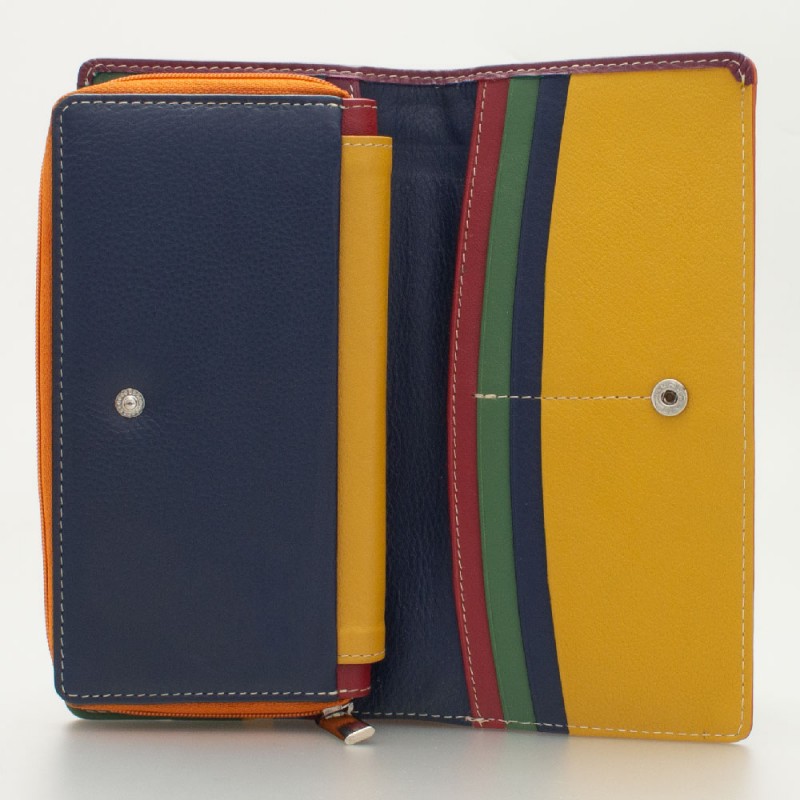 Portafoglio donna tri-fold in pelle multicolor ARANCIO