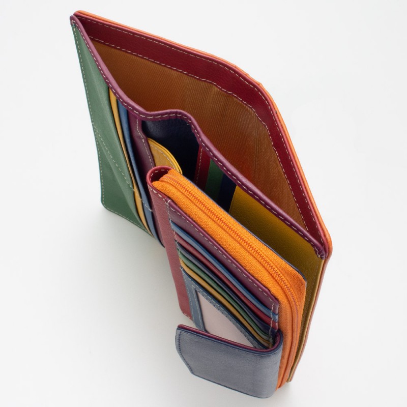 Portafoglio donna tri-fold in pelle multicolor ARANCIO