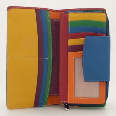 Portafoglio donna tri-fold in pelle multicolor BLU