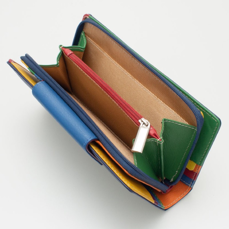Portafoglio donna tri-fold in pelle multicolor BLU