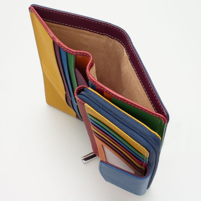 Portafoglio donna tri-fold in pelle multicolor BLU