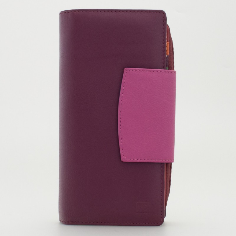 Portafoglio donna tri-fold in pelle multicolor FUXIA
