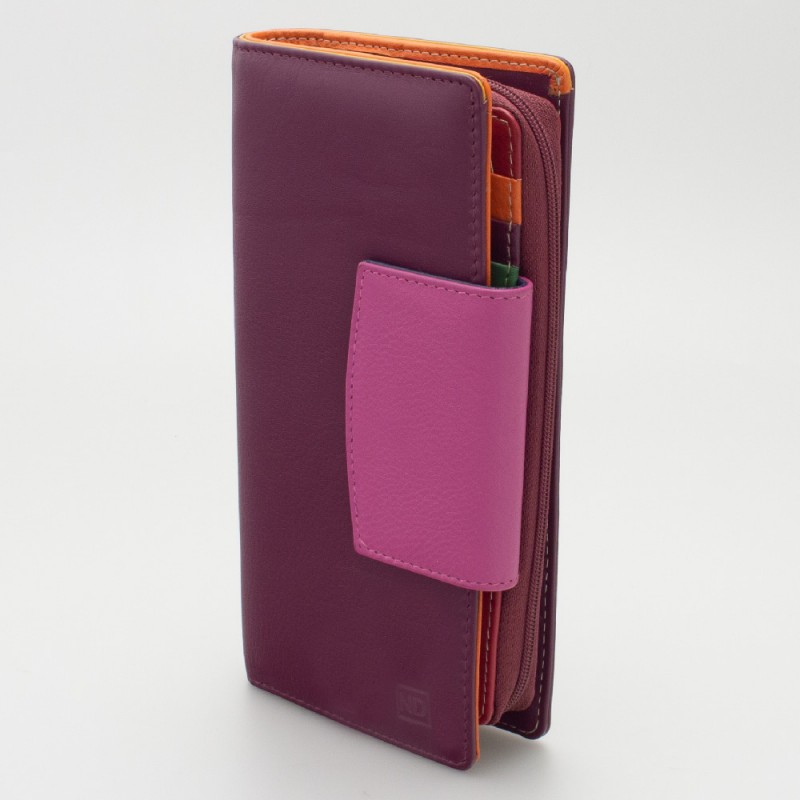 Portafoglio donna tri-fold in pelle multicolor FUXIA