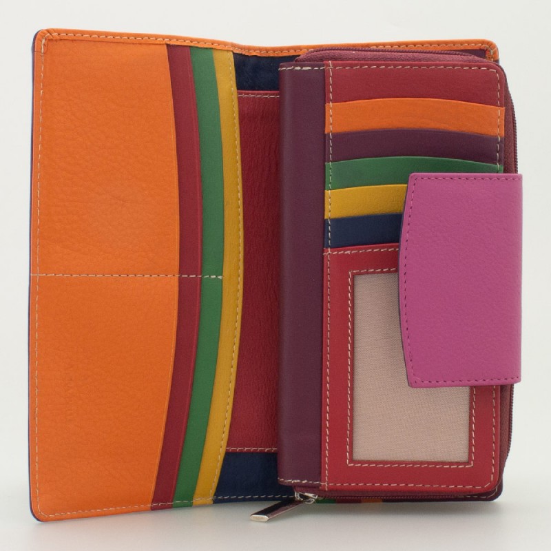 Portafoglio donna tri-fold in pelle multicolor FUXIA