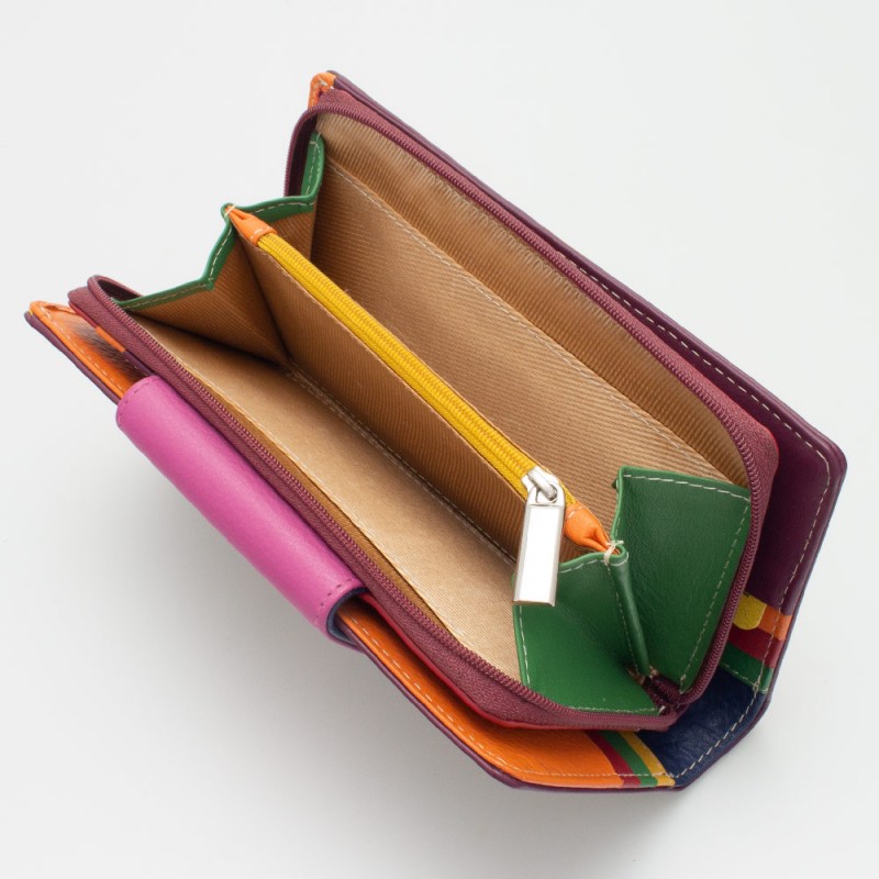 Portafoglio donna tri-fold in pelle multicolor FUXIA
