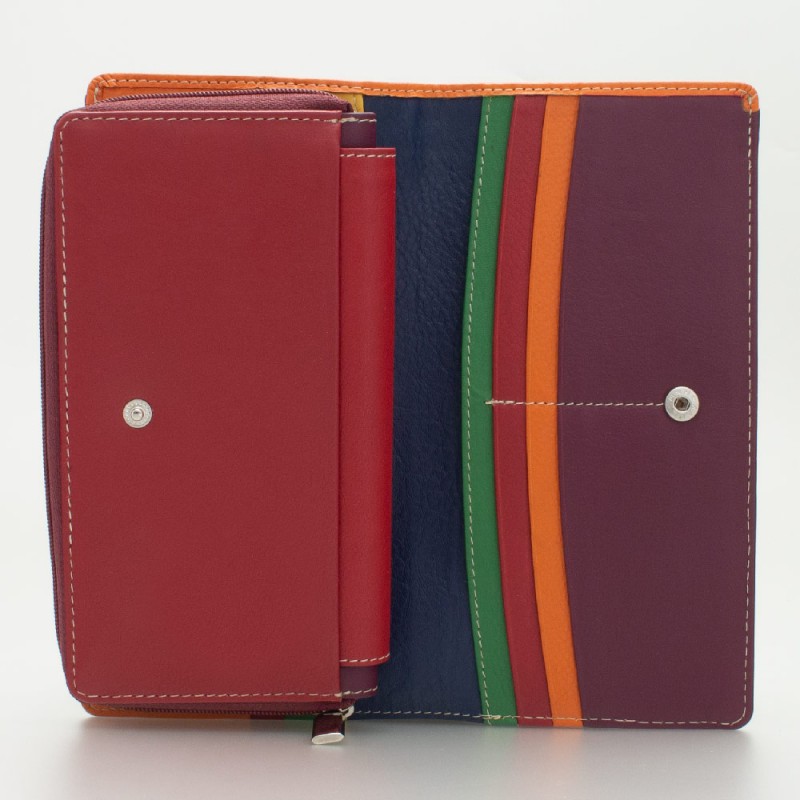 Portafoglio donna tri-fold in pelle multicolor FUXIA