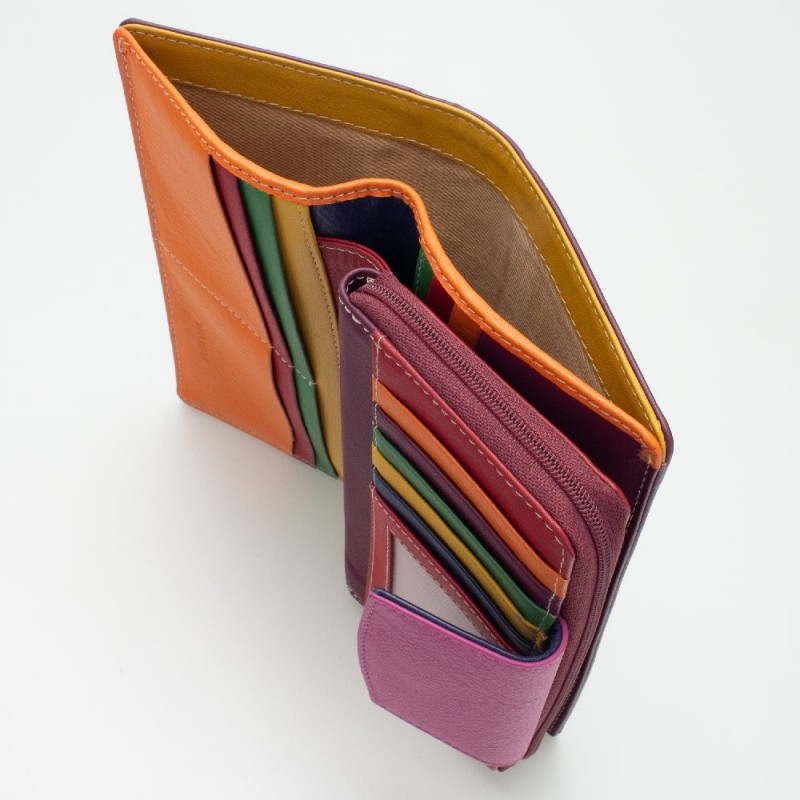 Portafoglio donna tri-fold in pelle multicolor FUXIA