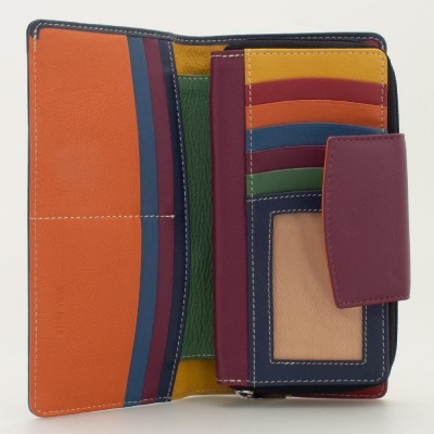 Portafoglio donna tri-fold in pelle multicolor NERO
