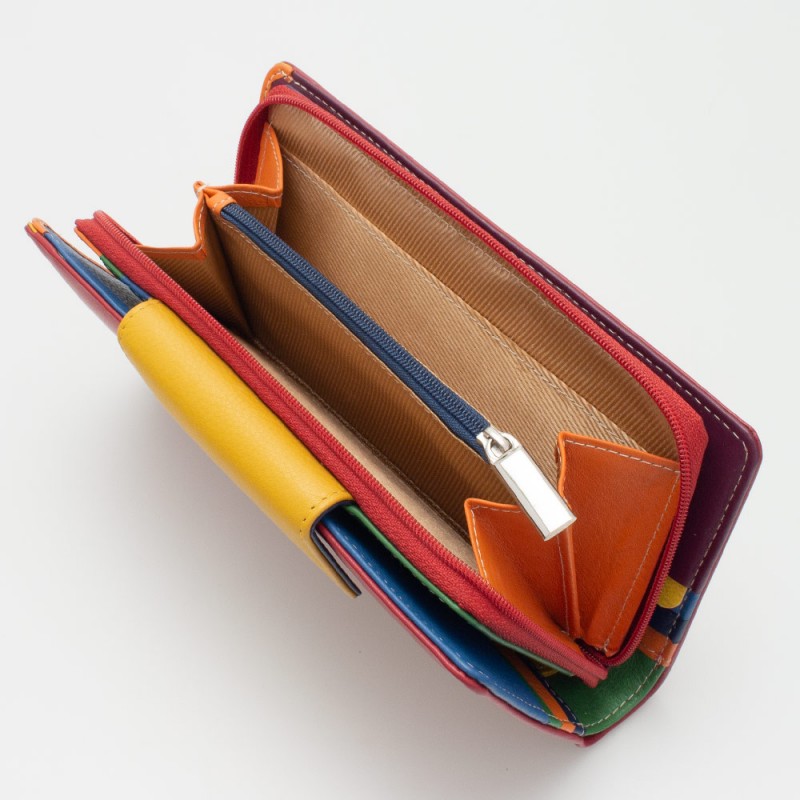 Portafoglio donna tri-fold in pelle multicolor ROSSO