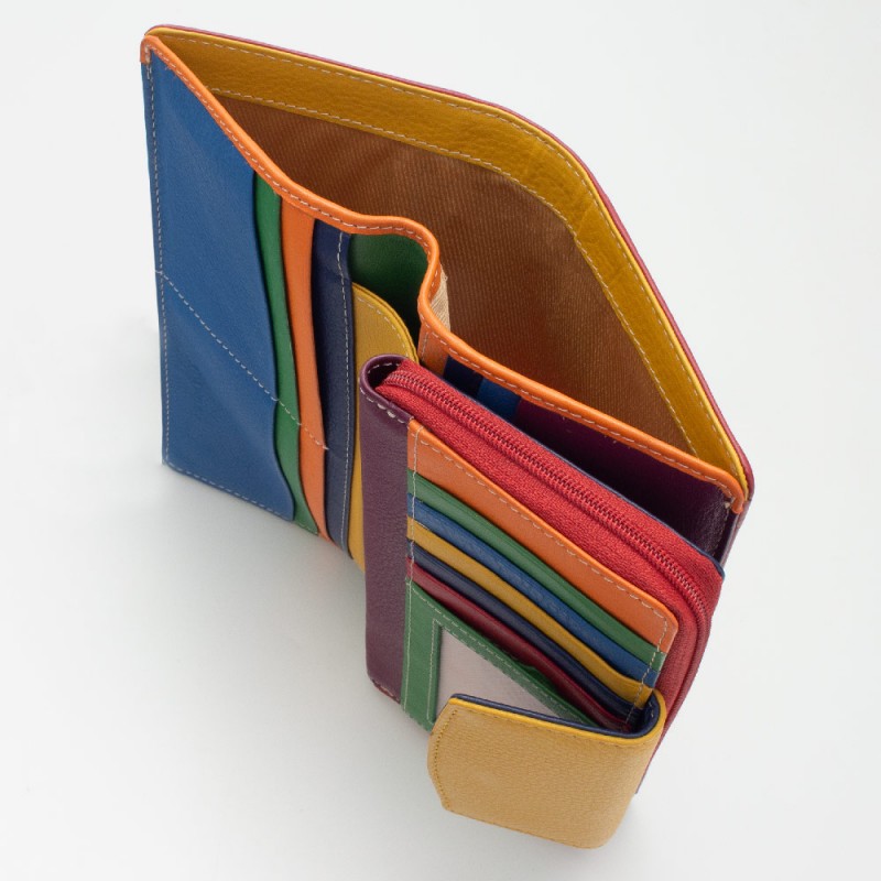 Portafoglio donna tri-fold in pelle multicolor ROSSO