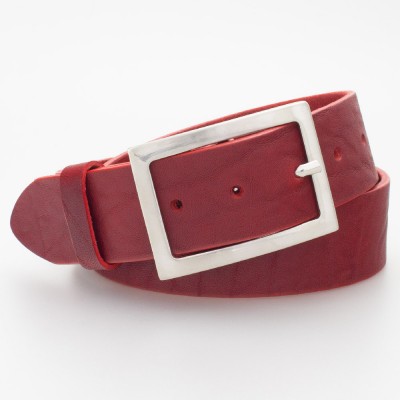 Cintura in cuoio con fibbia rettangolare colore ROSSO