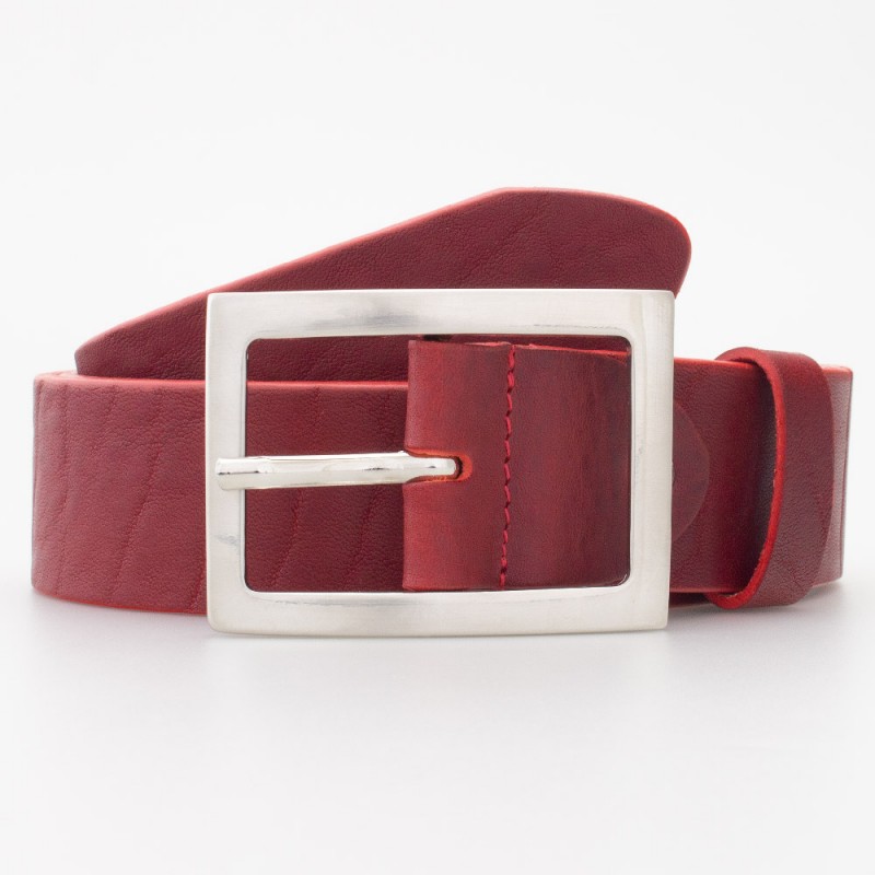Cintura in cuoio con fibbia rettangolare colore ROSSO